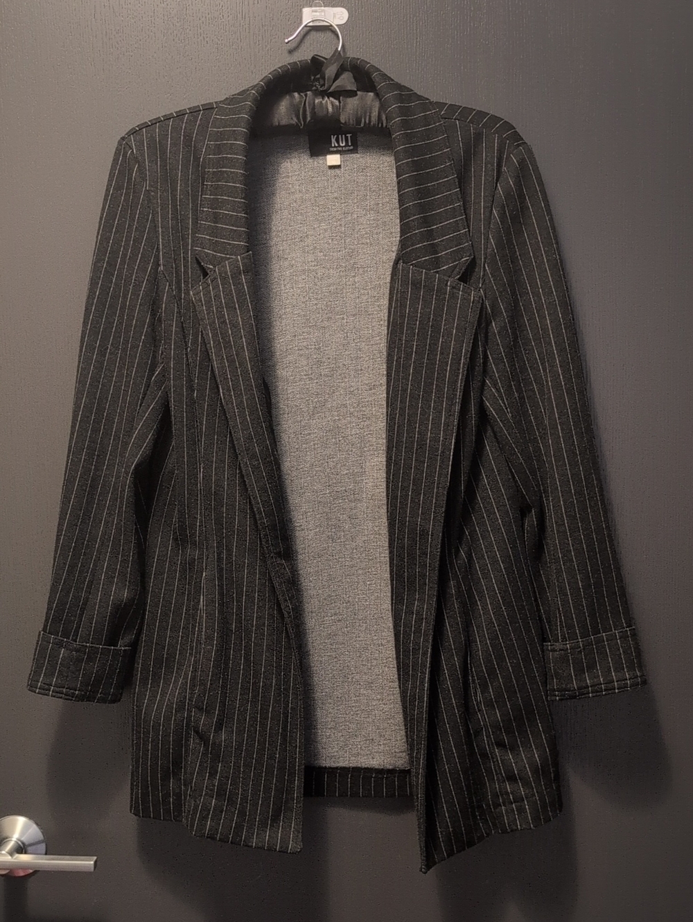 Kut from the Kloth Black Pinstripe Open Front Blazer